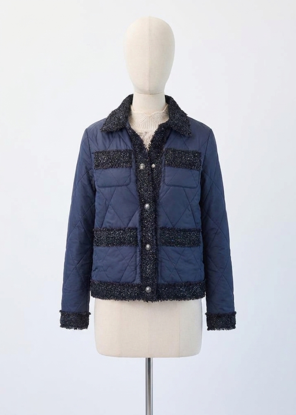 NEW FDJ quilted sparkle tweed jacket in indigo